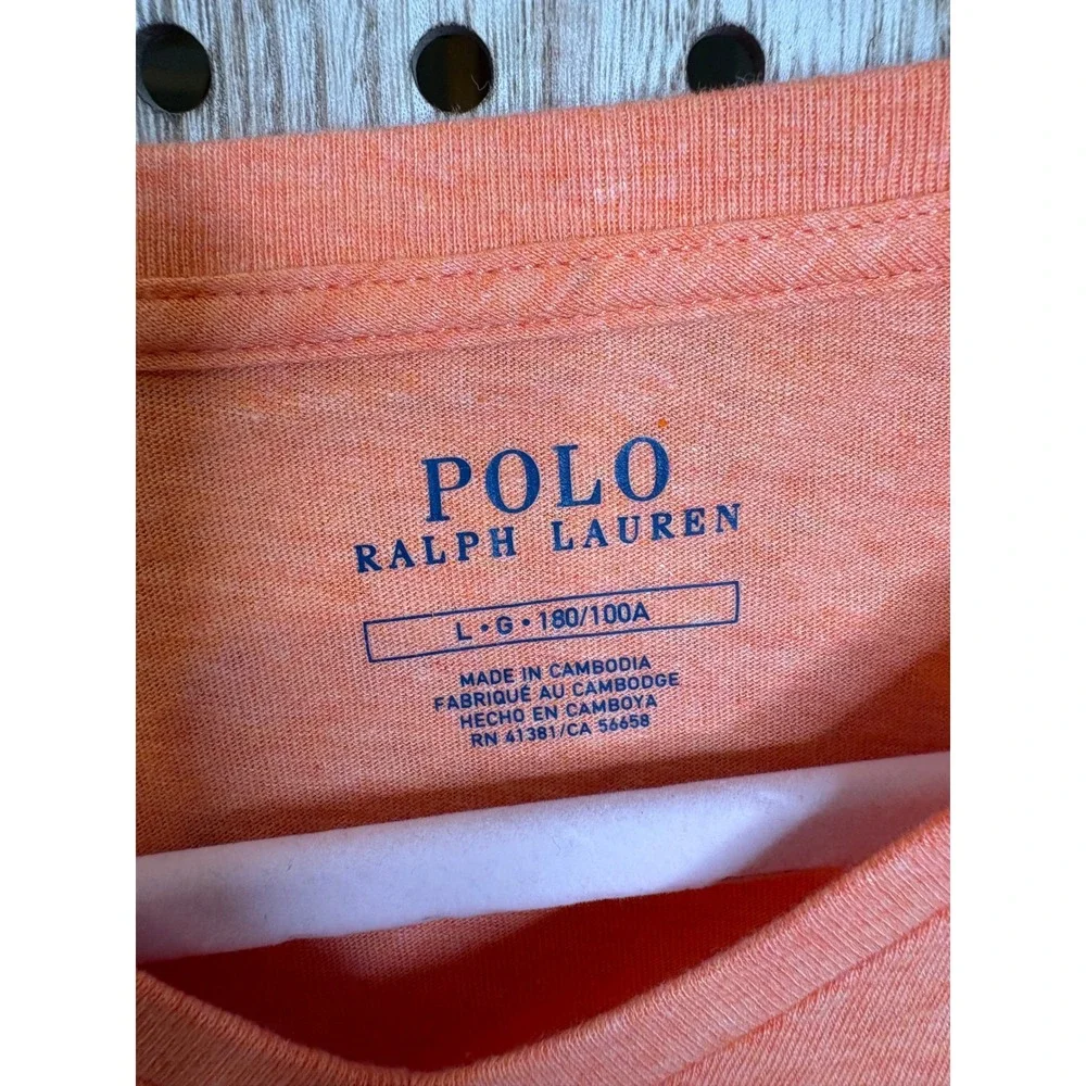 Polo Ralph Lauren Mens V-Neck T-Shirt Orange Heather Blue Pony Logo L NEW